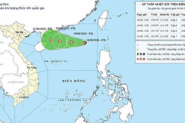 Xuất hiện áp thấp nhiệt đới trên Biển Đông