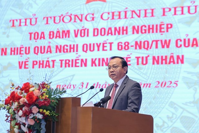 Thứ trưởng Bộ T&agrave;i ch&iacute;nh L&ecirc; Tấn Cận tr&igrave;nh b&agrave;y b&aacute;o c&aacute;o về t&igrave;nh h&igrave;nh ph&aacute;t triển kinh tế tư nh&acirc;n - Ảnh: VGP/Nhật Bắc &nbsp;