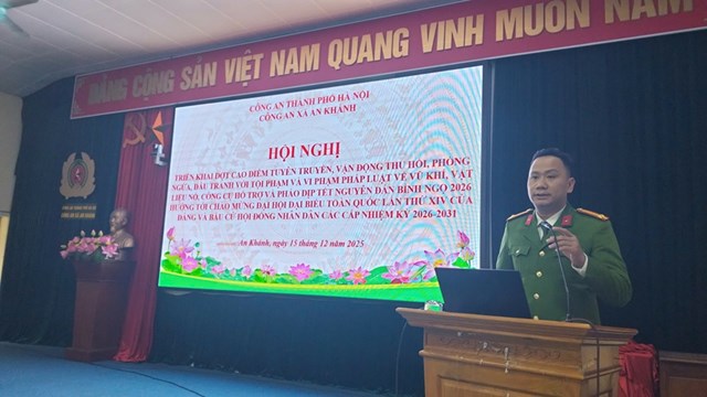 Đồng ch&iacute; Trung t&aacute; S&aacute;i Văn Th&agrave;nh - Ph&oacute; trưởng C&ocirc;ng an x&atilde; An Kh&aacute;nh triển khai Kế hoạch cao điểm của C&ocirc;ng an x&atilde;.
