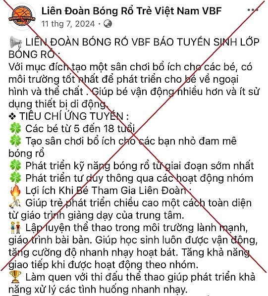 Cảnh giác khi đăng kí học bóng rổ trên mạng.