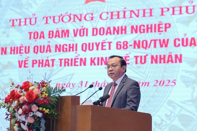 Thứ trưởng Bộ T&agrave;i ch&iacute;nh L&ecirc; Tấn Cận tr&igrave;nh b&agrave;y b&aacute;o c&aacute;o về t&igrave;nh h&igrave;nh ph&aacute;t triển kinh tế tư nh&acirc;n - Ảnh: VGP/Nhật Bắc &nbsp;