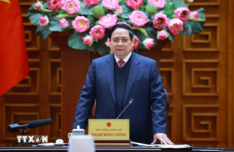 Thủ tướng Phạm Minh Chính, Trưởng Ban Chỉ đạo của Chính phủ về quản lý, điều hành kinh tế vĩ mô chủ trì Phiên họp lần thứ hai của Ban Chỉ đạo. (Ảnh: Dương Giang/TTXVN)