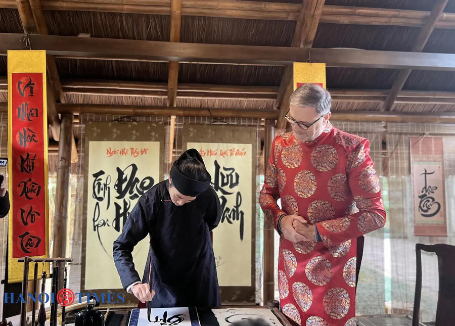 He received the word “Peace” as a gift from a master calligrapher at the Temple of Literature.