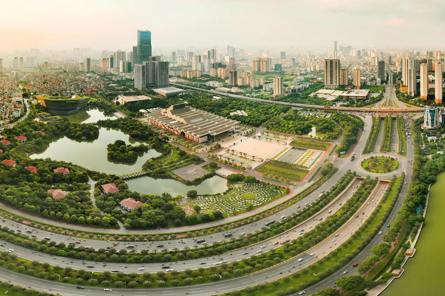 Birdview of Hanoi's Thang Long Boulevard, connecting central areas to the western region of the capital. Photo: Pham Hung/The Hanoi Times