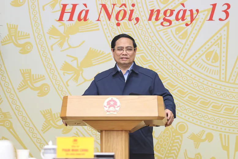 Prime Minister Pham Minh Chinh delivers his speech at the fifth meeting of the Central Steering Committee on Housing Policy and the Real Estate Market on January 13. Photo: VGP
