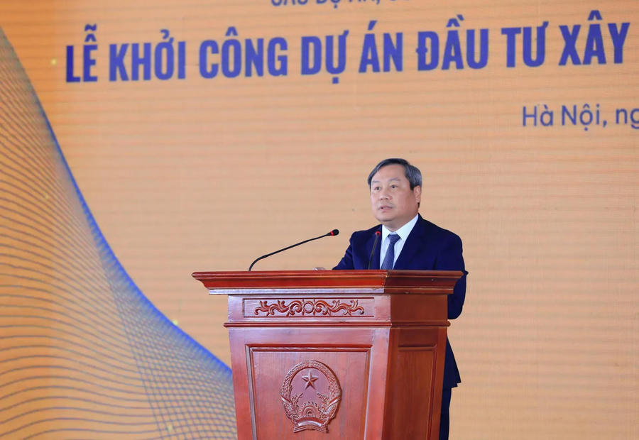 Chairman of the Hanoi People's Committee Vu Dai Thang speaks at the groundbreaking ceremony.  Photo: Pham Hung/The Hanoi Times