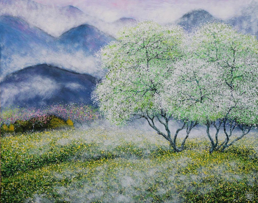 4. Mùa hoa – Acrylic trên toan; Tác giả: Nguyễn Lâm.