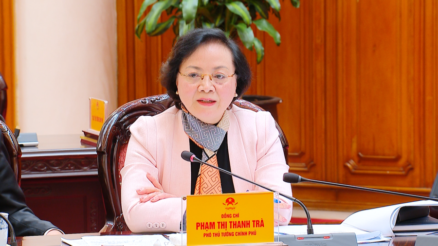 Phó Thủ tướng Chính phủ Phạm Thị Thanh Trà chủ trì cuộc họp Thường trực Chính phủ về việc rà soát tháo gỡ khó khăn trong triển khai chính quyền địa phương 2 cấp- Ảnh: VGP