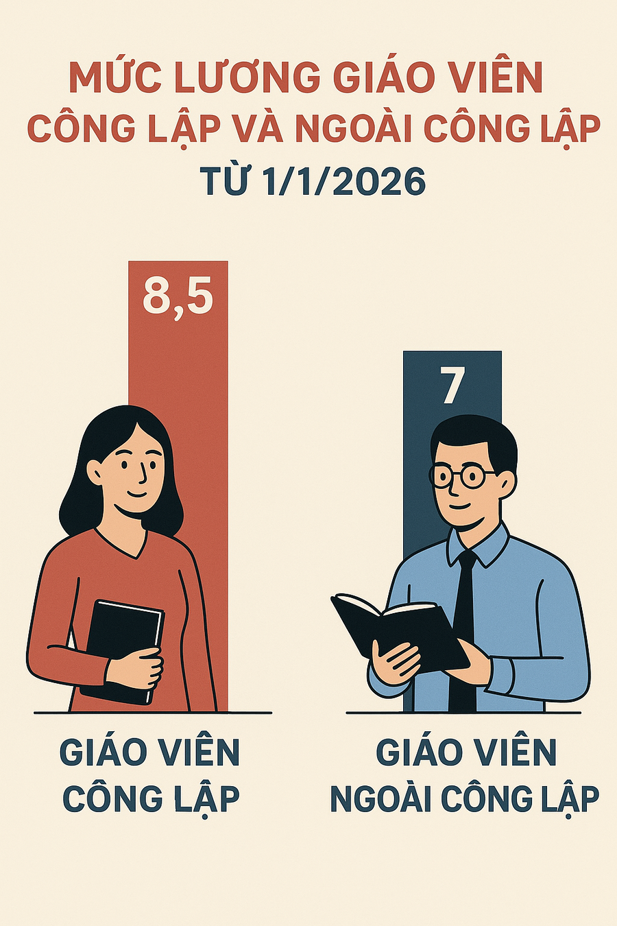 Mức lương giáo viên công lập và ngoài công lập từ 1/1/2026.