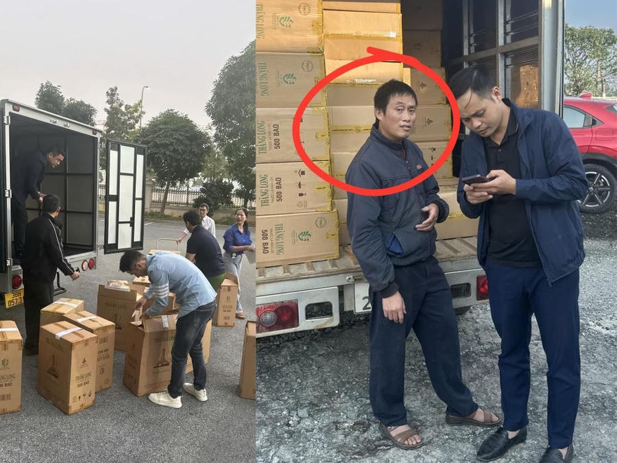 Nguyễn Đức Thọ (khoanh tròn) khai nhận đã mua số thuốc lá giả từ phía Nam, về phân phối tại các tiệm tạp hóa trên địa bàn - Ảnh Công an Hà Tĩnh.