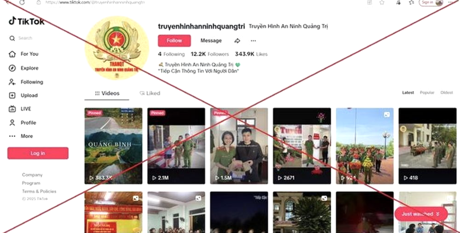 Kênh Tiktok 'Truyền hình An ninh Quảng Trị' giả mạo phát tán nhiều nội dung phản cảm
