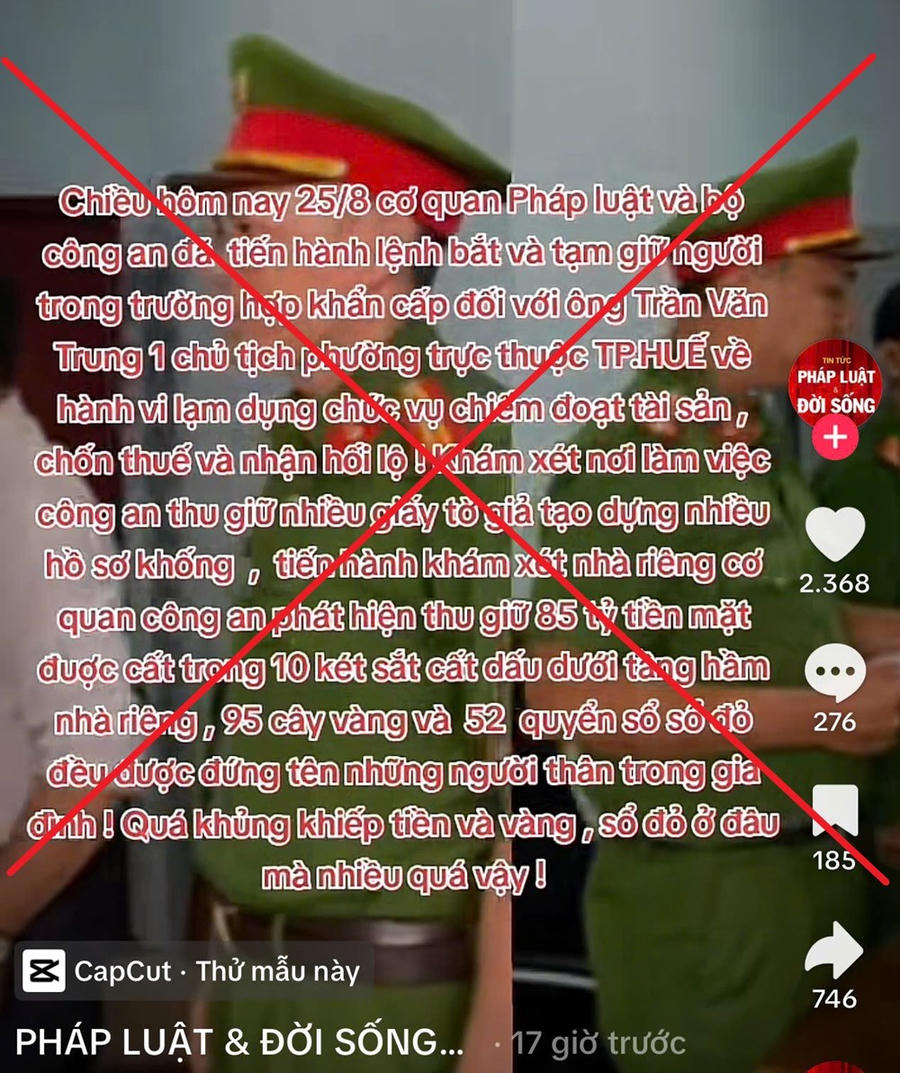 Thông tin bắt Chủ tịch phường cùng tài sản khủng ở Huế là giả