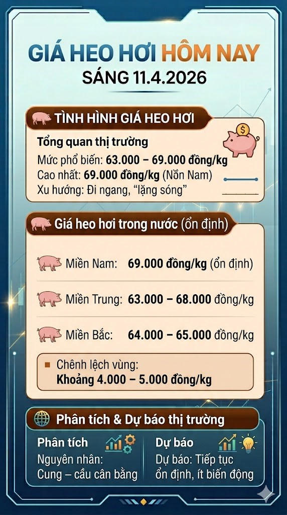Giá heo hơi hôm nay 11.4: Giữ đỉnh 69.000 đồng/kg