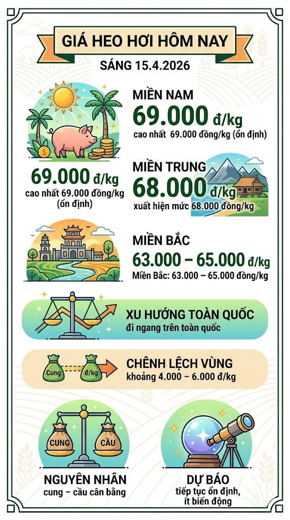 Giá heo hơi hôm nay 15.4: Ổn định trên cả nước, giữ giá cao