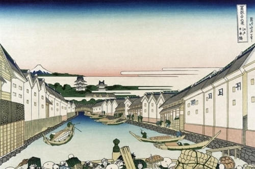 Thuyền bè đi lại trên các kênh đào ở Edo năm 1830. Đồ họa: Buyenlarge.