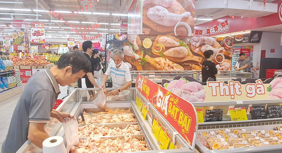 Người tiêu dùng mua thực phẩm tươi sống tại siêu thị Go! Thăng Long. Ảnh: Hoài Nam